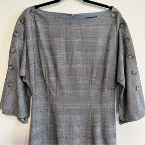 Harvey Faircloth Vtg 90s Y2K Runway Button 3/4 Sleeve Wool Plaid Dress size 4